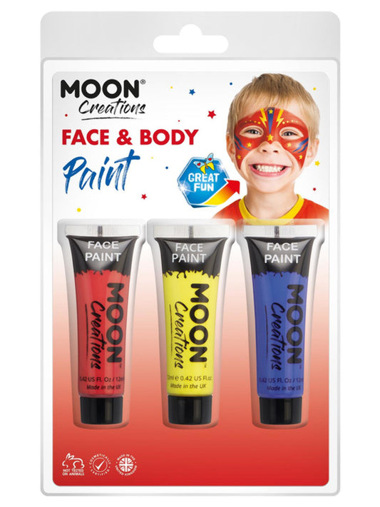 Moon Creations Face & Body Paint, 12ml Clamshell, Superhero - Red, Yellow, Blue