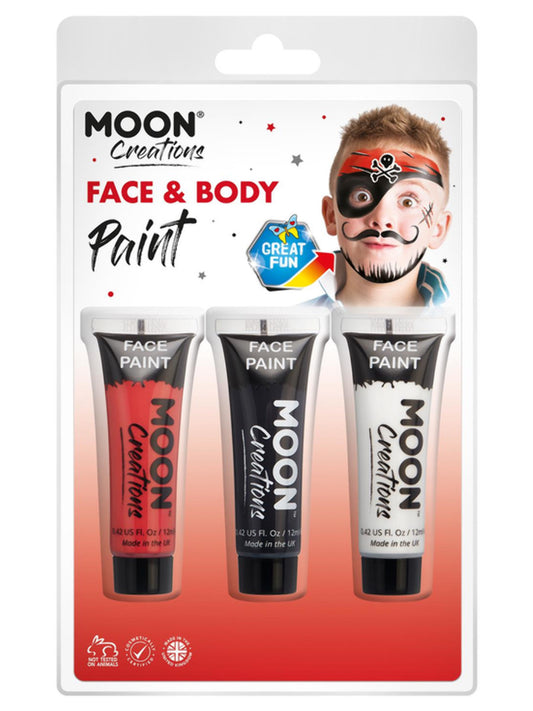 Moon Creations Face & Body Paint, 12ml Clamshell, Pirate - Red, Black, White