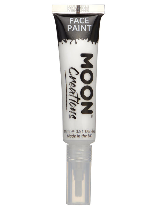 Moon Creations Face & Body Paints, White, with Brush Applicator, 15ml Single