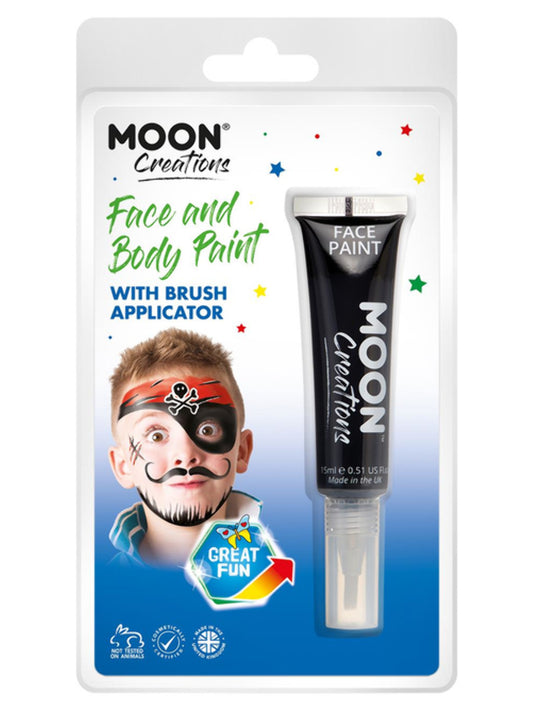 Moon Creations Face & Body Paints, Black, with Brush Applicator, 15ml Clamshell