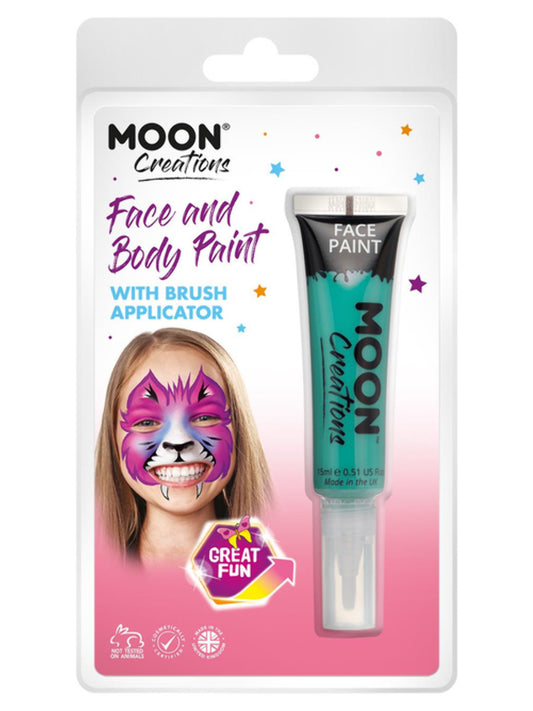 Moon Creations Face & Body Paints, Turquoise, with Brush Applicator, 15ml Clamshell