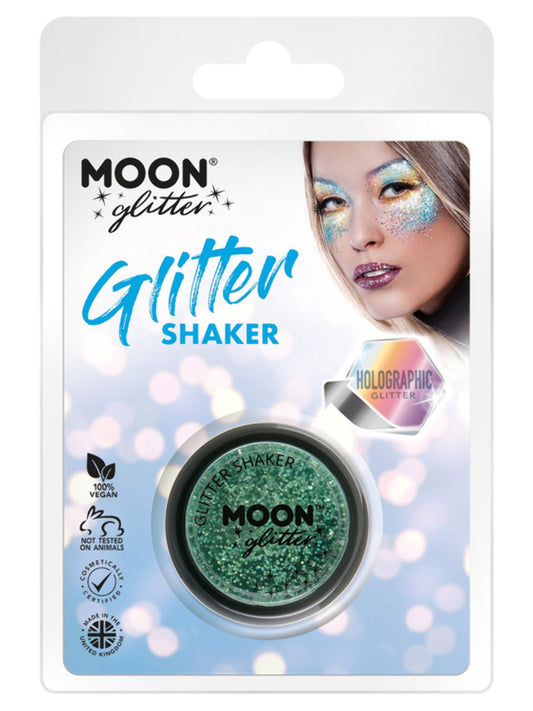 Moon Glitter Holographic Glitter Shakers, Green, Clamshell, 5g