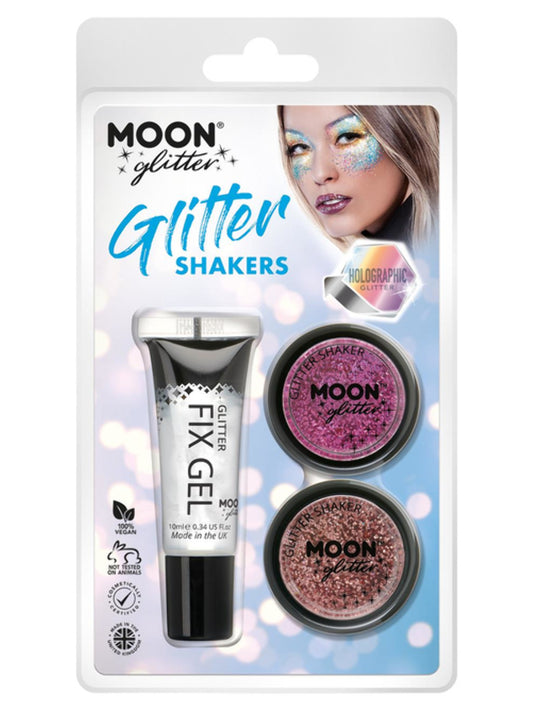 Moon Glitter Holographic Glitter Shakers, Clamshell, 5g - Fix Gel, Pink, Rose Gold
