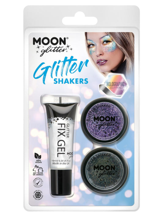 Moon Glitter Holographic Glitter Shakers, Clamshell, 5g - Fix Gel, Purple, Black