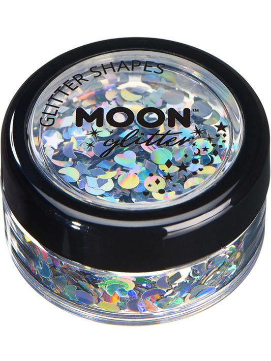 Moon Glitter Holographic Glitter Shapes, Silver, Single, 3g