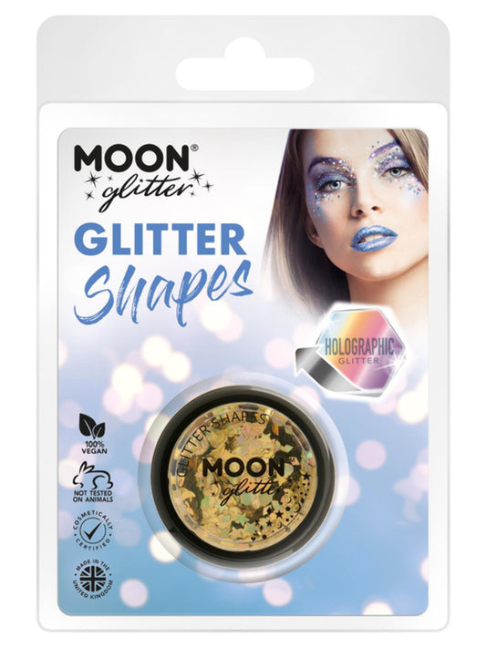 Moon Glitter Holographic Glitter Shapes, Gold, Clamshell, 3g
