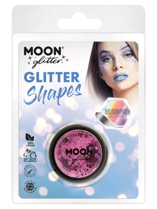 Moon Glitter Holographic Glitter Shapes, Pink, Clamshell, 3g