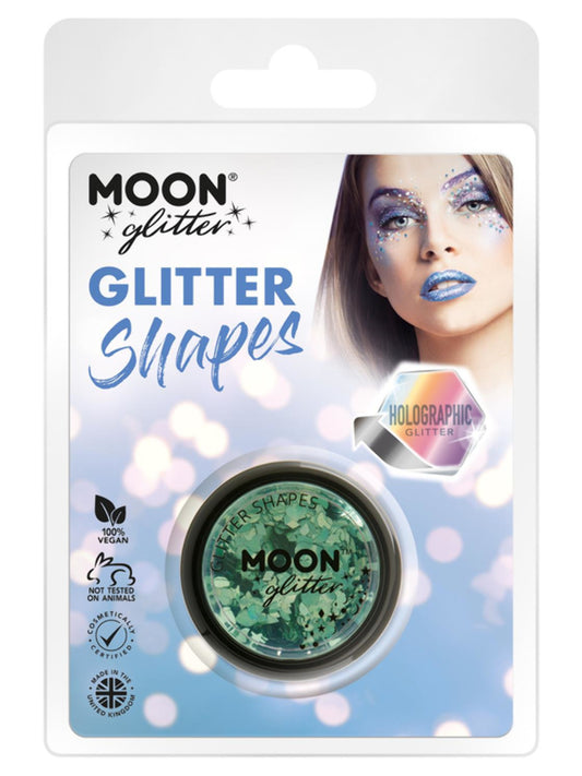 Moon Glitter Holographic Glitter Shapes, Green, Clamshell, 3g
