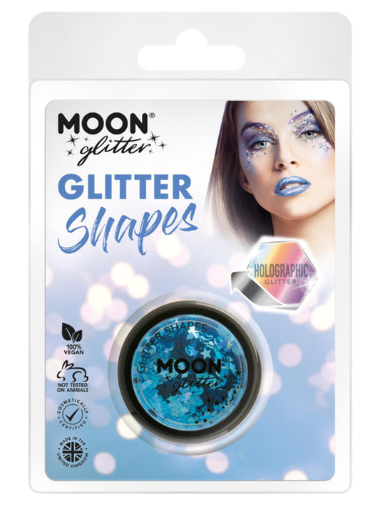 Moon Glitter Holographic Glitter Shapes, Blue, Clamshell, 3g