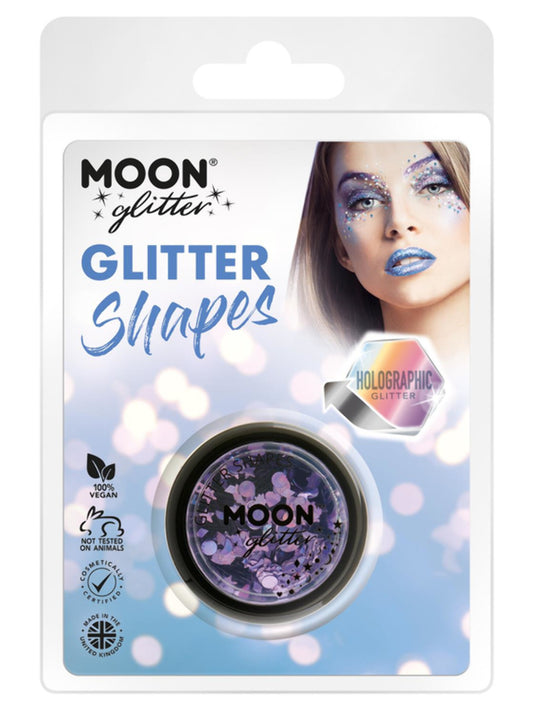 Moon Glitter Holographic Glitter Shapes, Purple, Clamshell, 3g