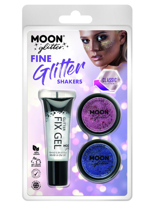 Moon Glitter Classic Fine Glitter Shakers, Clamshell, 5g - Fix Gel, Pink, Purple