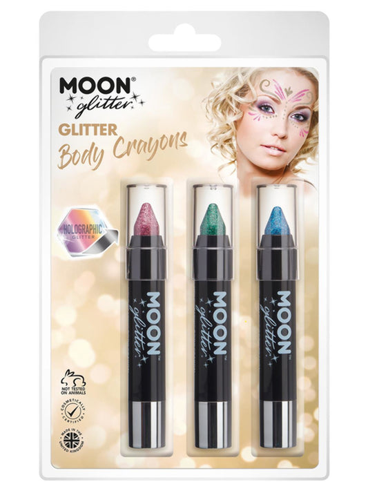 Moon Glitter Holographic Body Crayons, Clamshell, 3.2g - Pink, Green, Blue