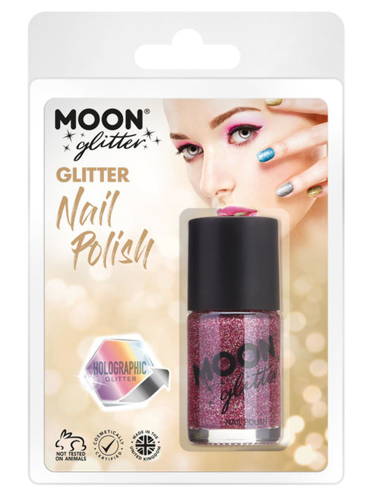 Moon Glitter Holographic Nail Polish, Pink, Clamshell, 14ml