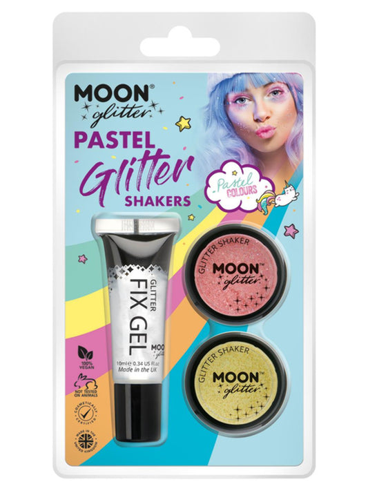 Moon Glitter Pastel Glitter Shakers, Clamshell, 5g - Fix Gel, Coral, Lemon