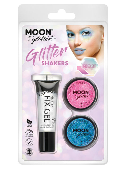 Moon Glitter Iridescent Glitter Shakers, Clamshell, 5g - Fix Gel, Pink, Blue