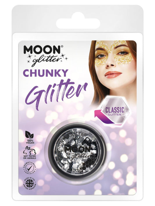 Moon Glitter Classic Chunky Glitter, Silver, Clamshell, 3g