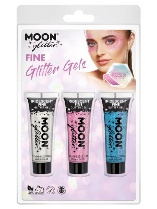 Moon Glitter Iridescent Glitter Gel, Clamshell, 12ml - White, Pink, Blue