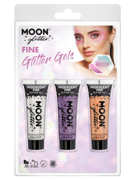 Moon Glitter Iridescent Glitter Gel, Clamshell, 12ml - White, Purple, Orange