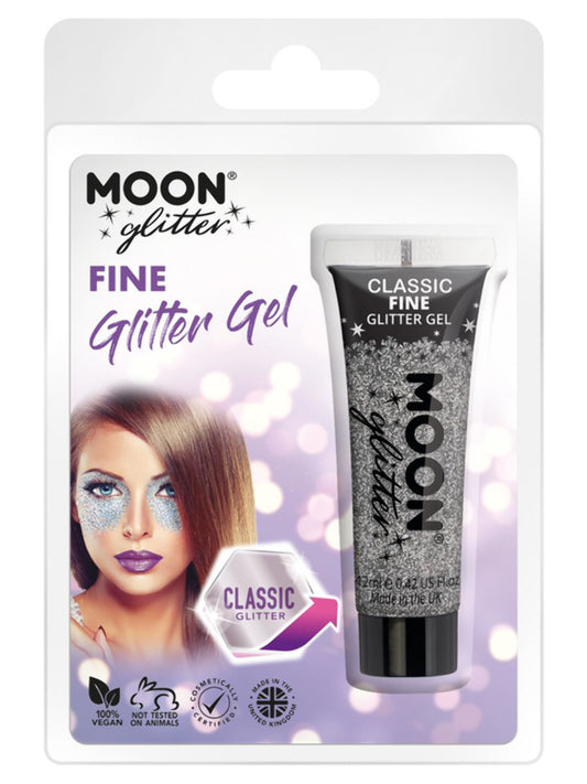 Moon Glitter Classic Fine Gliter Gel, Silver, Clamshell, 12ml