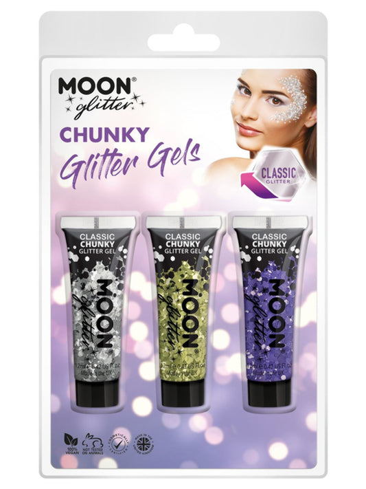 Moon Glitter Classic Chunky Glitter Gel, Clamshell, 12ml - Silver, Gold, Lavender