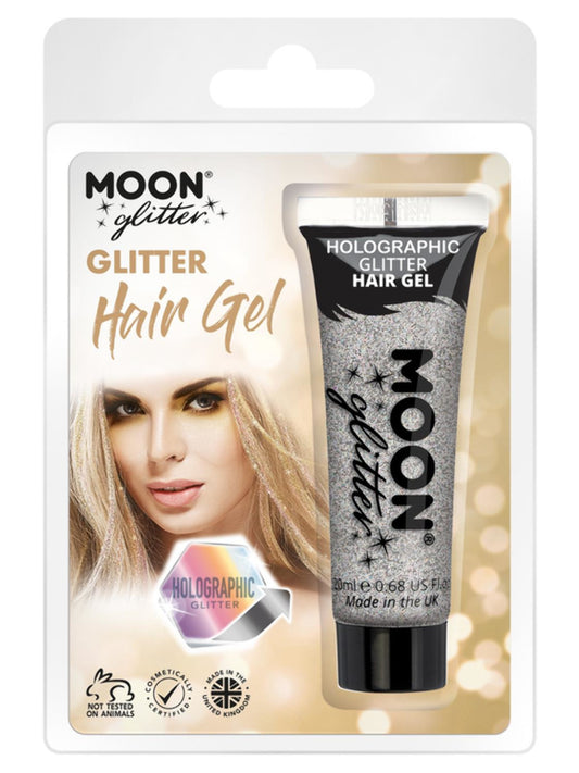 Moon Glitter Holographic Glitter Hair Gel, Silver, Clamshell, 20ml