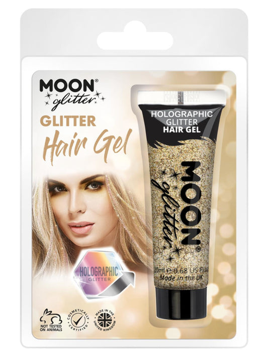 Moon Glitter Holographic Glitter Hair Gel, Gold, Clamshell, 20ml