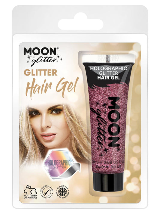 Moon Glitter Holographic Glitter Hair Gel, Pink, Clamshell, 20ml