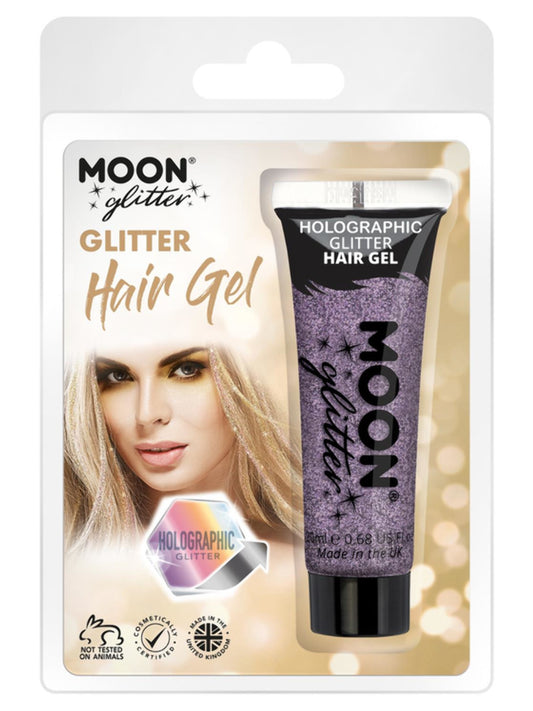 Moon Glitter Holographic Glitter Hair Gel, Purple, Clamshell, 20ml