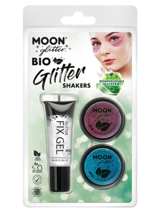 Moon Glitter Bio Glitter Shakers, Clamshell, 5g - Fix Gel, Dark Rose, Blue
