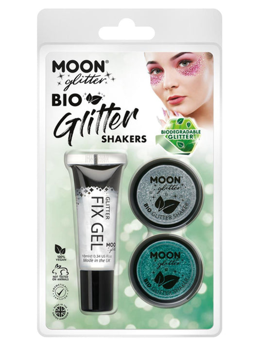 Moon Glitter Bio Glitter Shakers, Clamshell, 5g - Fix Gel, Silver, Turquoise