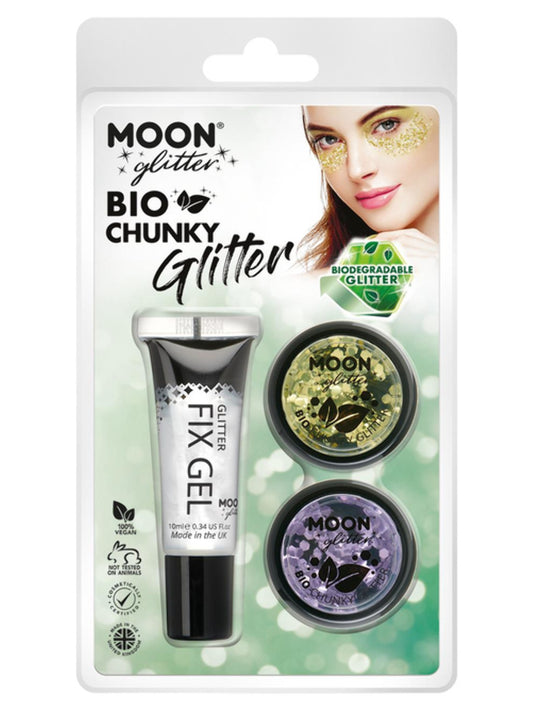 Moon Glitter Bio Chunky Glitter, Clamshell, 3g - Fix Gel, Gold, Lavender