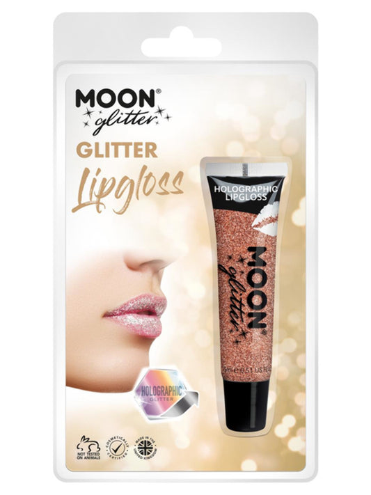Moon Glitter Holographic Glitter Lipgloss, Rose Gold, Clamshell, 15ml