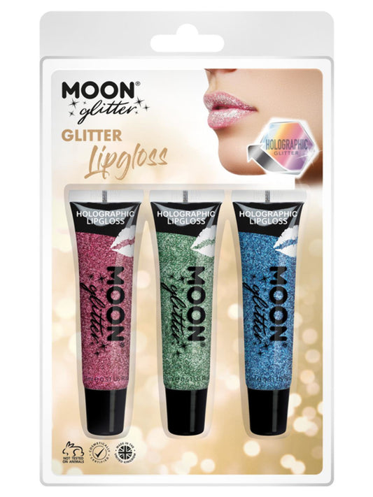 Moon Glitter Holographic Glitter Lipgloss, Clamshell, 15ml - Pink, Green, Blue