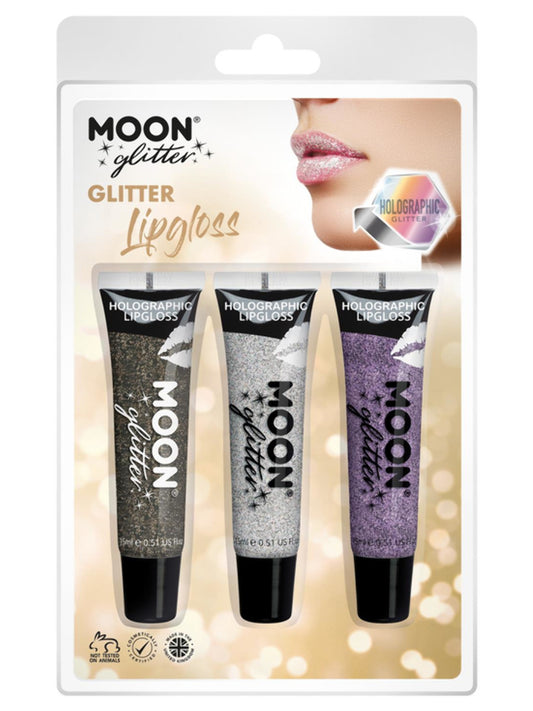 Moon Glitter Holographic Glitter Lipgloss, Clamshell, 15ml - Black, Silver, Purple