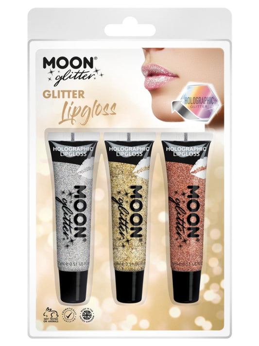 Moon Glitter Holographic Glitter Lipgloss, Clamshell, 15ml - Silver, Gold, Rose Gold