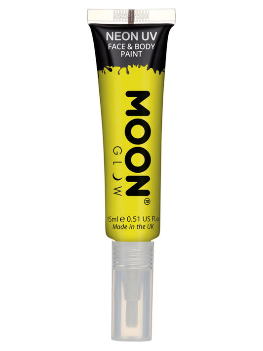 Moon Glow Intense Neon UV Face Paint, Yellow, Single, with Brush Applicator, 15ml