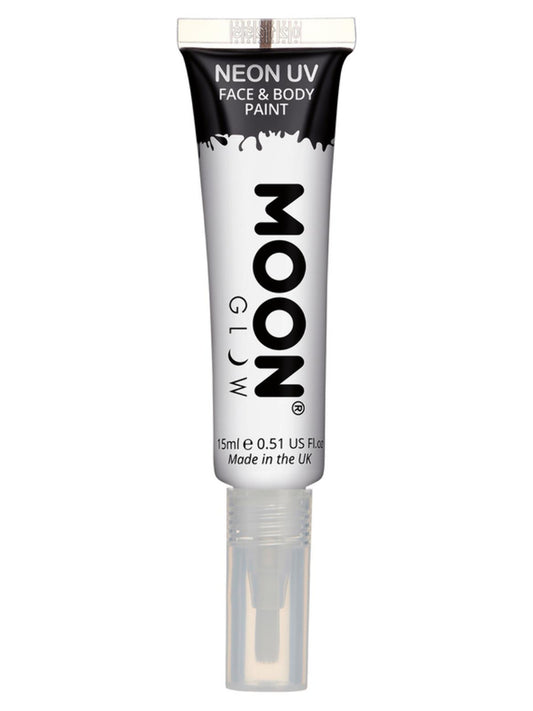 Moon Glow Intense Neon UV Face Paint, White, Single, with Brush Applicator, 15ml