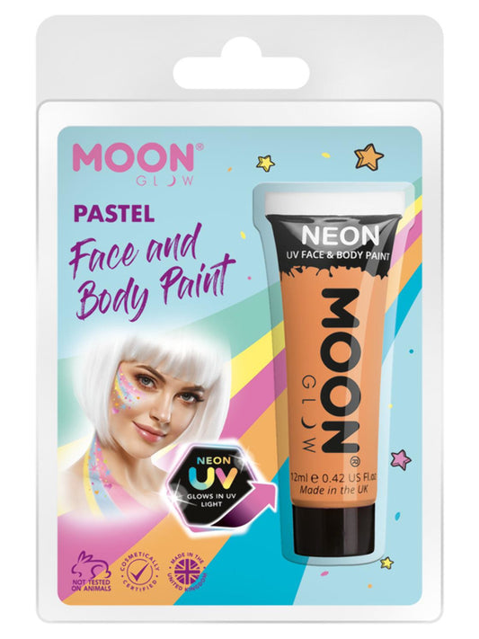 Moon Glow Pastel Neon UV Face Paint, Pastel Orange, Clamshell, 12ml