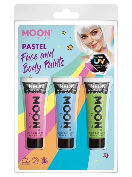 Moon Glow Pastel Neon UV Face Paint, Clamshell, 12ml - Pink, Blue, Green