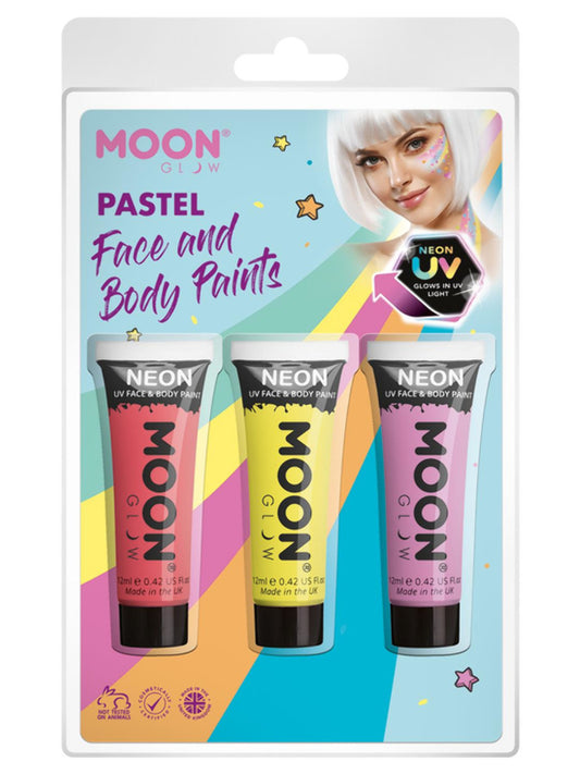 Moon Glow Pastel Neon UV Face Paint, Clamshell, 12ml - Coral, Yellow, Lilac