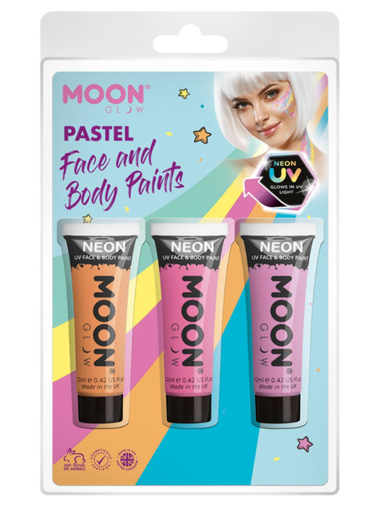 Moon Glow Pastel Neon UV Face Paint, Clamshell, 12ml - Orange, Pink, Lilac