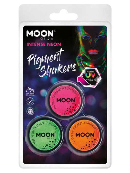 Moon Glow Intense Neon UV Pigment Shakers, Clamshell, 4.2g - Pink, Green, Orange