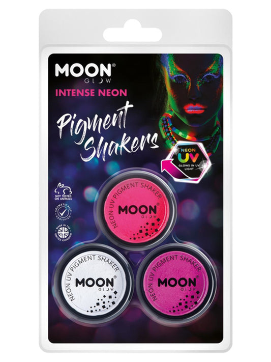 Moon Glow Intense Neon UV Pigment Shakers, Clamshell, 4.2g - Pink, White, Purple