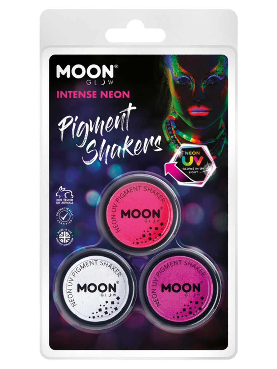 Moon Glow Intense Neon UV Pigment Shakers, Clamshell, 4.2g - Pink, White, Purple