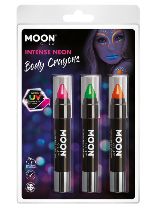 Moon Glow Intense Neon UV Body Crayons, Clamshell, 3.2g - Pink, Green, Orange