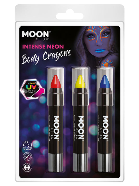 Moon Glow Intense Neon UV Body Crayons, Clamshell, 3.2g - Red, Yellow, Purple