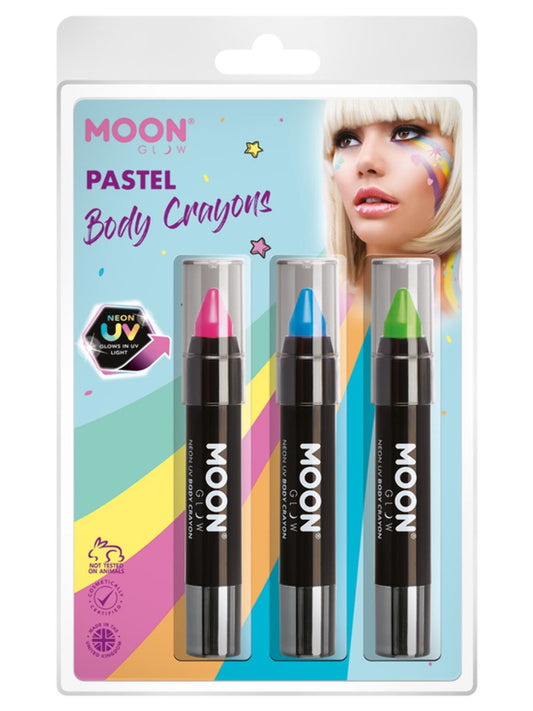 Moon Glow Pastel Neon UV Body Crayons, Clamshell, 3.2g - Pink, Blue, Green