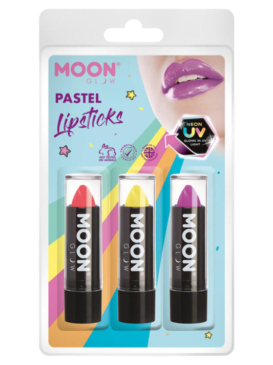 Moon Glow Pastel Neon UV Lipstick, Clamshell 4.2g - Coral, Yellow, Lilac