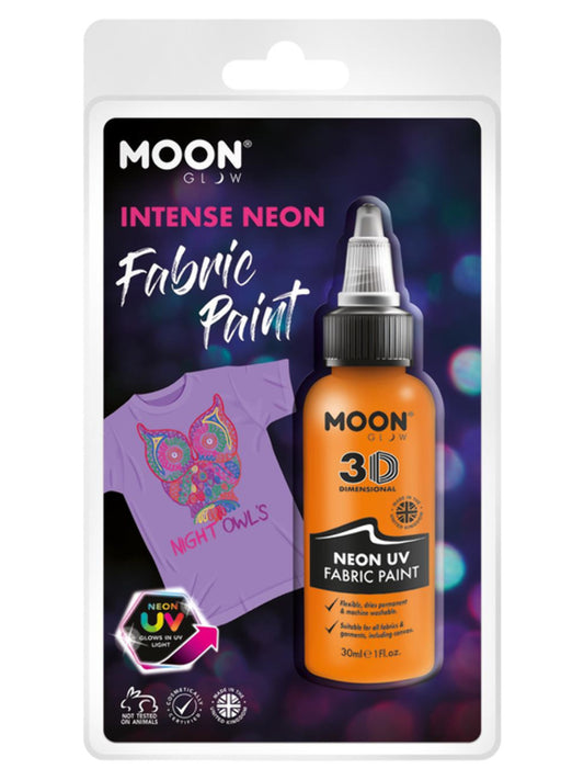 Moon Glow - Neon UV Intense Fabric Paint, 30ml Clamshell - Intense Orange
