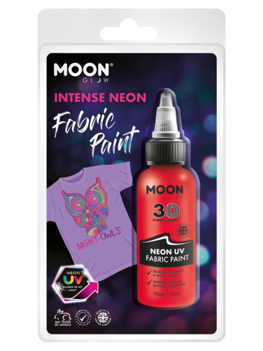 Moon Glow - Neon UV Intense Fabric Paint, 30ml Clamshell - Intense Red